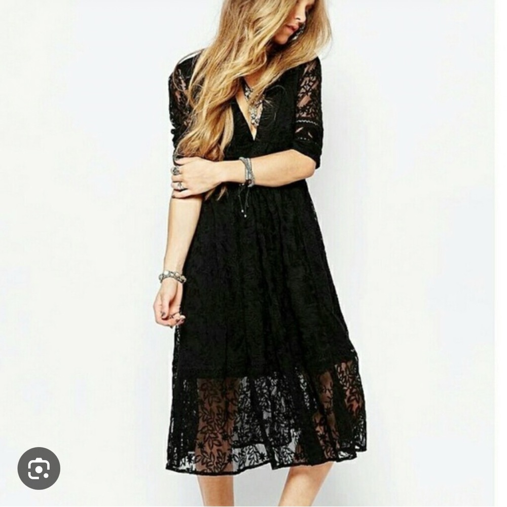 Free People Black Lace Midi Dress